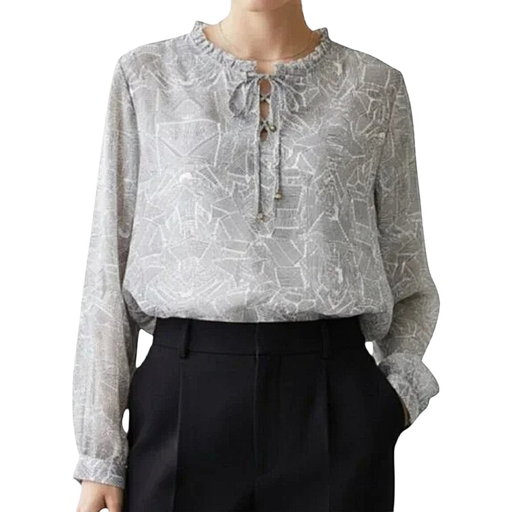 Anine Bing Sheer Ruffle Blouse High Neck Tie Romantic/Boho/Dressy/Statement M